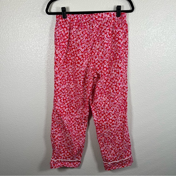 J. Crew Red 100% Cotton Lounge Pants with Pink Heart Pattern Women’s Small - Picture 6 of 8